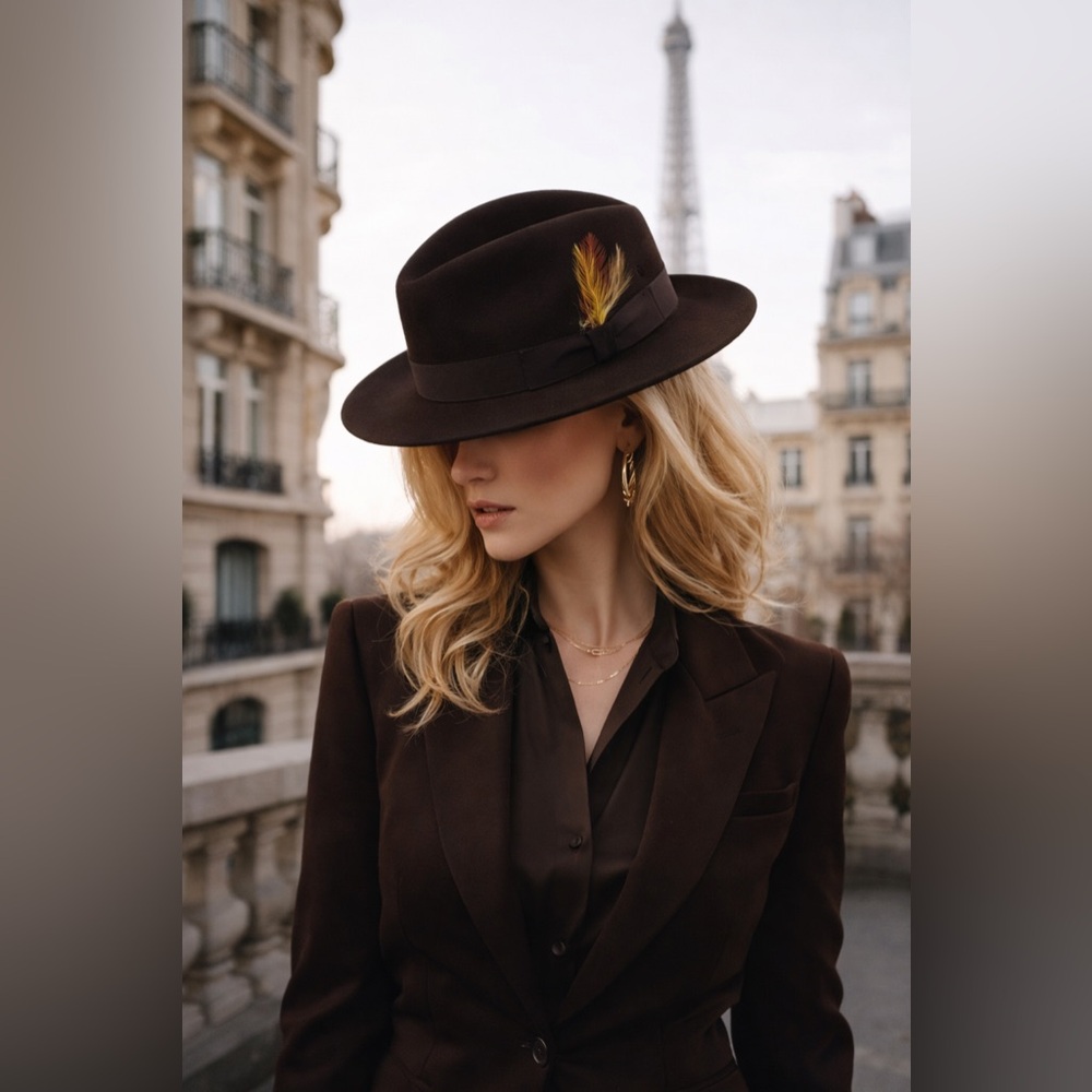Vintage Schiaparelli Label Fedora Wide Brim Hat Statement Piece Parisian Style
